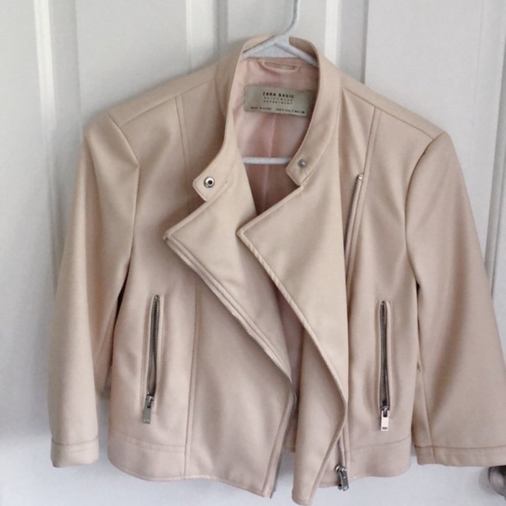 NEW Zara faux leather jacket nude pink/beige XS